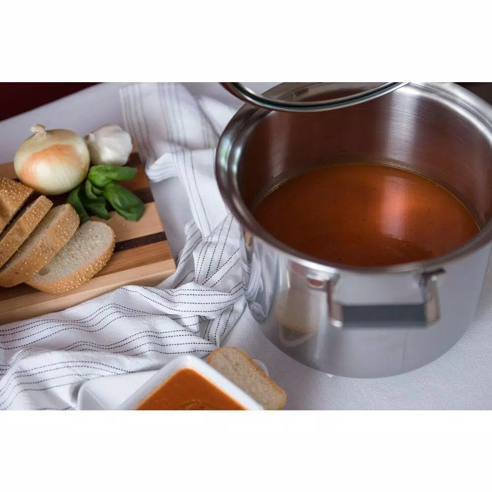 CookCraft by Candace 8 qt. Tri-Ply Stainless Steel Stock Pot with Patented Latch Glass Lid