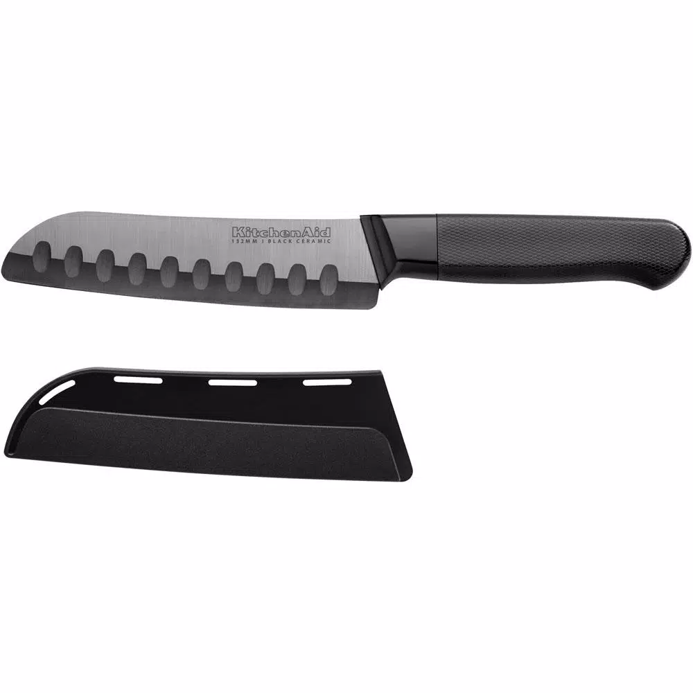 KitchenAid 4-Piece Ceramic Cutlery Set, Stone Grey Blades with Black Handles