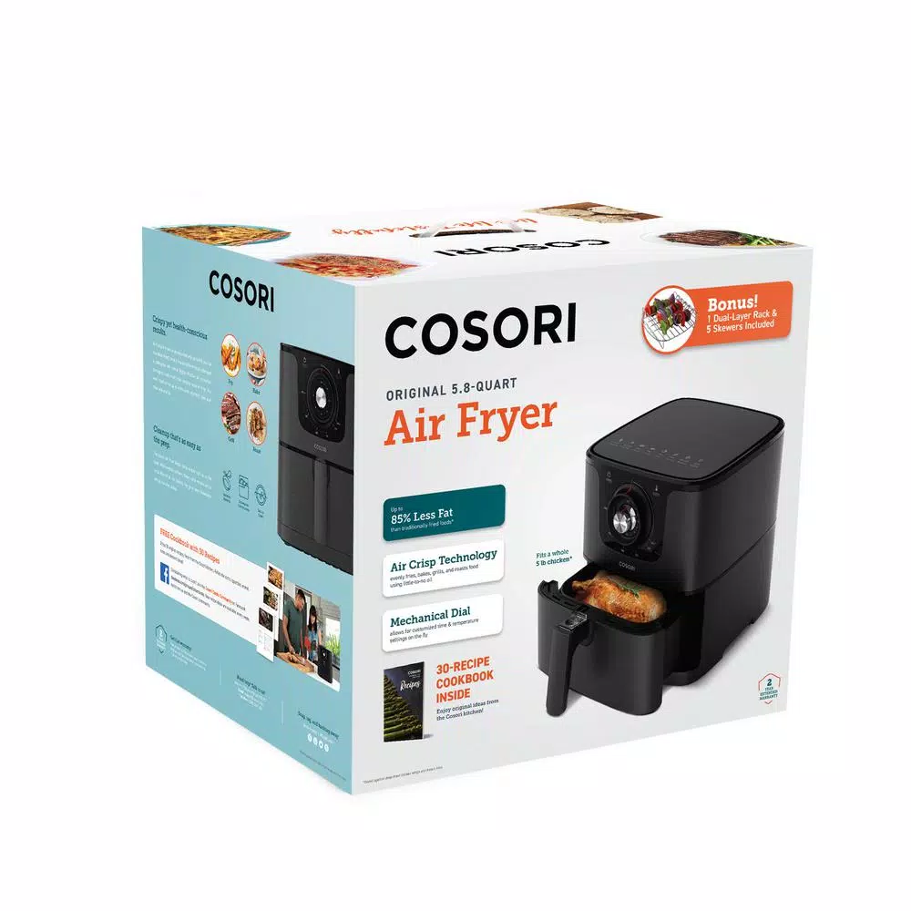 Cosori 5.8 QT Air Fryer with Bonus Skewer Rack Set, 1700W Rapid Air Circulation, Black