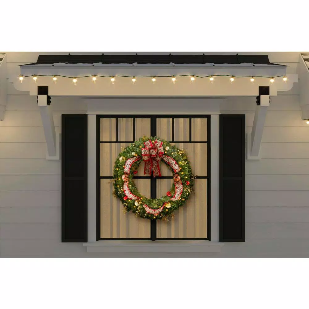 Home Accents Holiday 36 in. Royal Easton Pre-Lit LED Artificial Christmas Wreath with Gold Ornaments and Ribbon