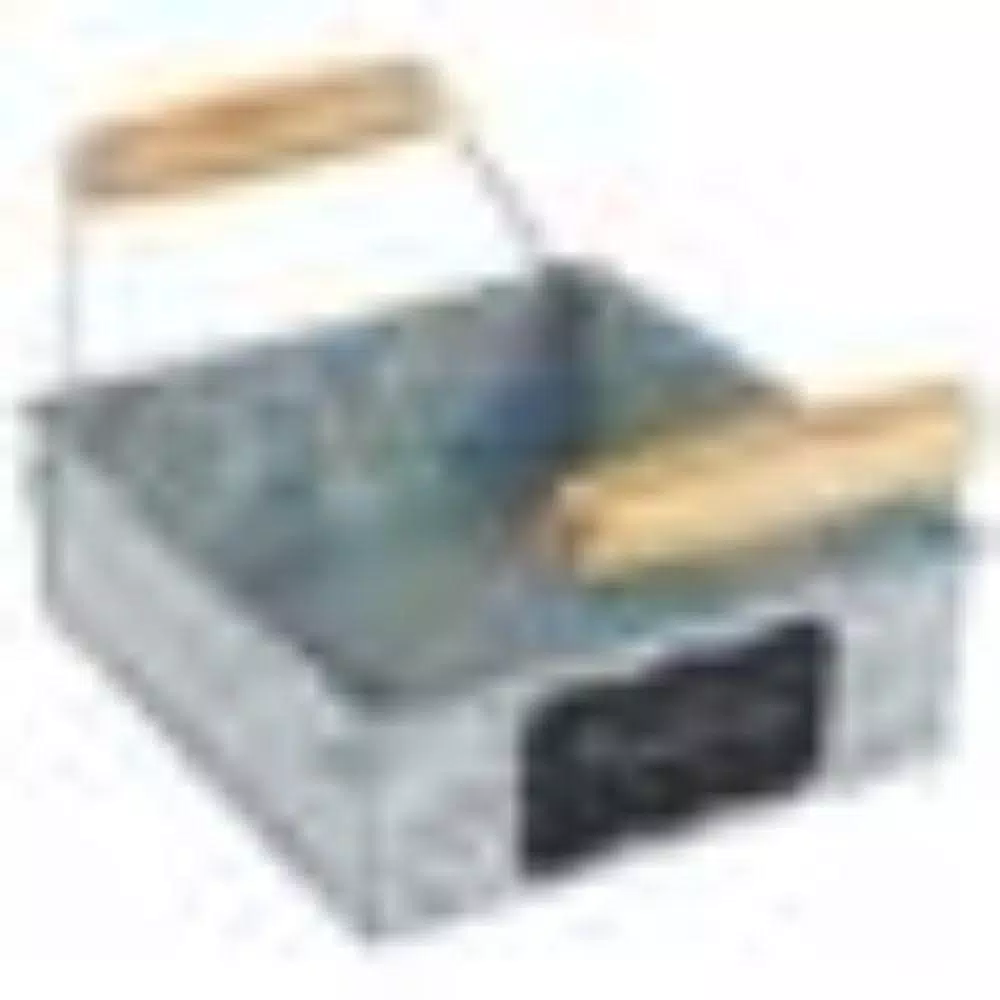 Benzara Galvanized Steel Napkin Holder with Wooden Handles, Rustic Gray Tabletop Decor