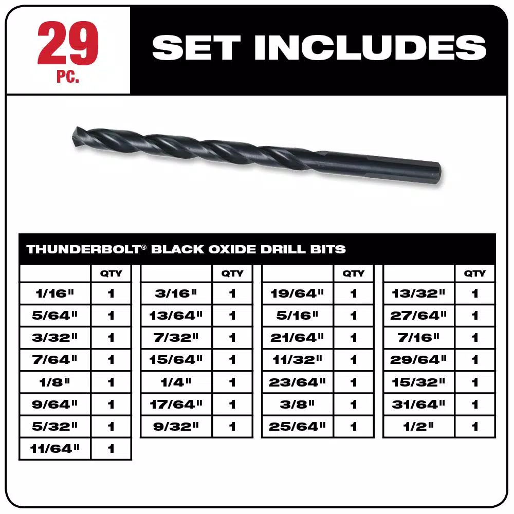 Milwaukee Thunderbolt Black Oxide Twist Drill Bit Set, 29-Piece