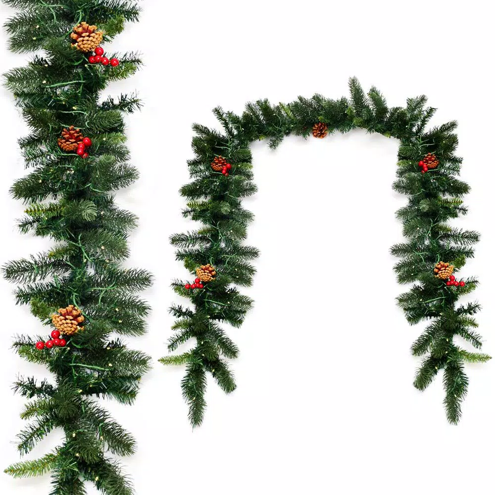 Costway 9 ft. Pre-Lit LED Artificial Fall & Christmas Garland with 100 Warm White Lights and Timer