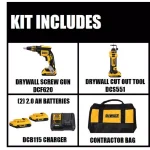 DEWALT 20V MAX XR Cordless Drywall Screw Gun and Cut-out Tool Combo Kit with (2) 2.0Ah Batteries & Charger thumbnail 2