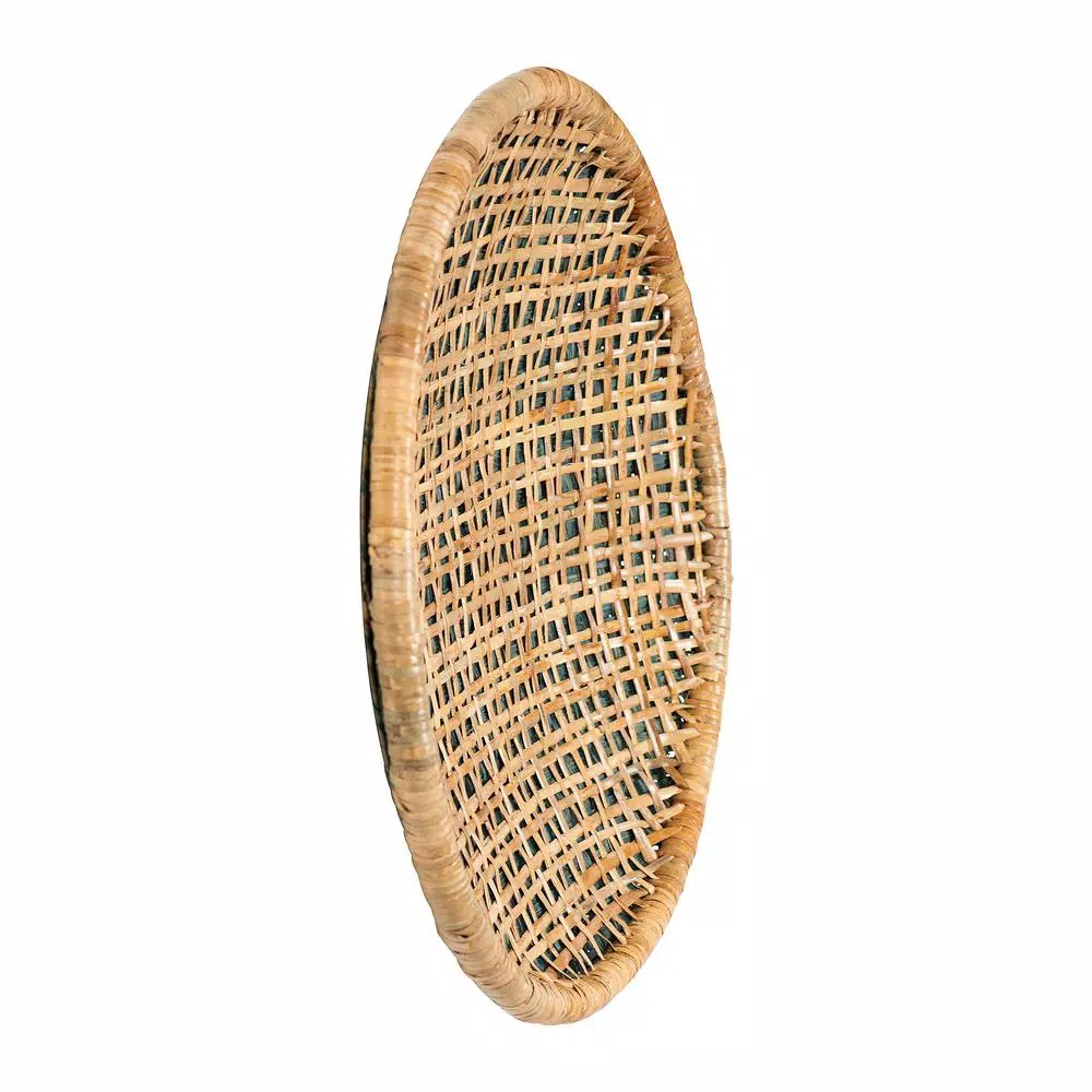3R Studios Handwoven Beige and Green Rattan Wall Decor - Coastal Tropical Style Wall Hanging