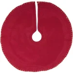VHC Brands Claren 21 in. Cotton Cherry Red Plaid Christmas Tree Skirt with Gold Metallic Thread thumbnail 2