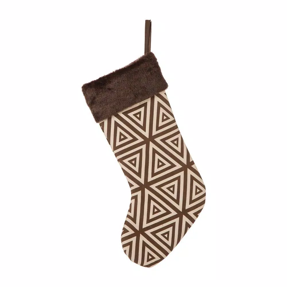 Glitzhome 20 in. Christmas Stocking with Faux Fur Cuff in Natural Brown and White