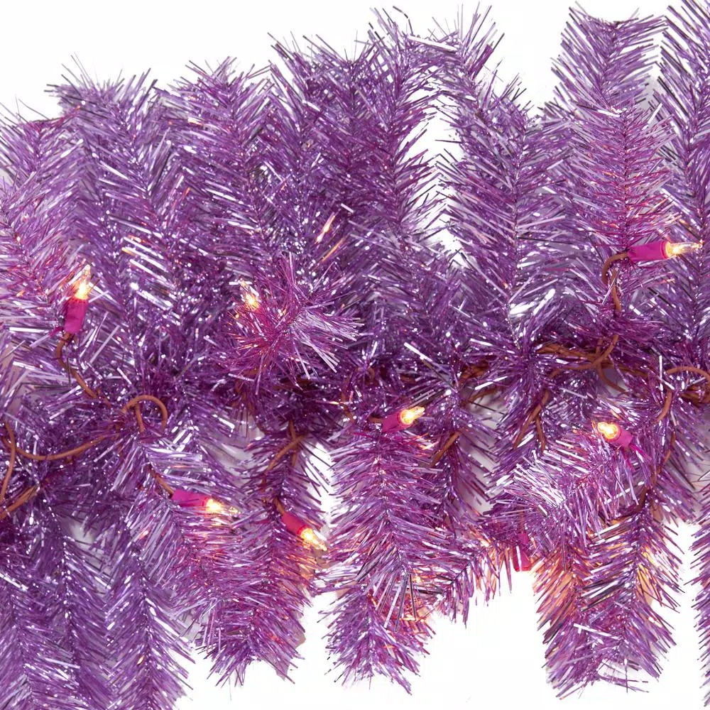 Nearly Natural 6 ft. Pre-Lit Pink Flocked Artificial Christmas Pine Garland with 50 Warm White LED Lights