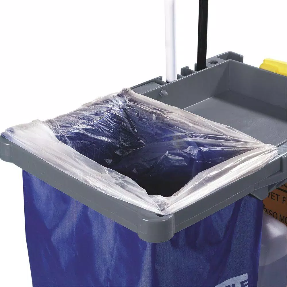 Carlisle Short Platform Janitorial Cart with 25 Gal. Collection Bag and 3 Shelves
