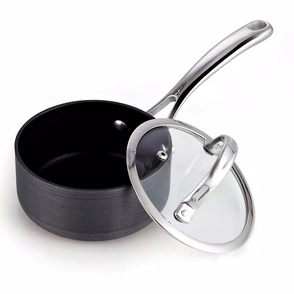 Cooks Standard 1 Qt. Hard-Anodized Aluminum Nonstick Saucepan with Glass Lid, Black