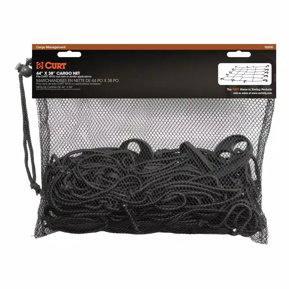 CURT Roof Rack Cargo Net, 65" x 38", Black Nylon