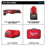 Milwaukee M12 12V Lithium-Ion Cordless 3/8 in. Right-Angle Drill/Driver Kit with 1.5Ah Battery, Charger & Bag thumbnail 2