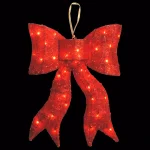 National Tree Company 24 in. Pre-Lit Red Wavy Sisal Bow with 35 Clear Lights thumbnail 1