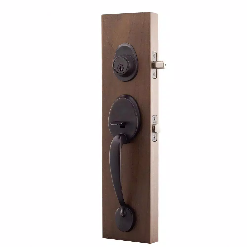 Copper Creek Mid Century Modern Tuscan Bronze Front Door Handleset with Left-Hand Scandinavian Lever Trim