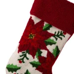 Glitzhome 21 in. Poinsettia Hooked Christmas Stocking - Acrylic and Polyester Holiday Decor thumbnail 2