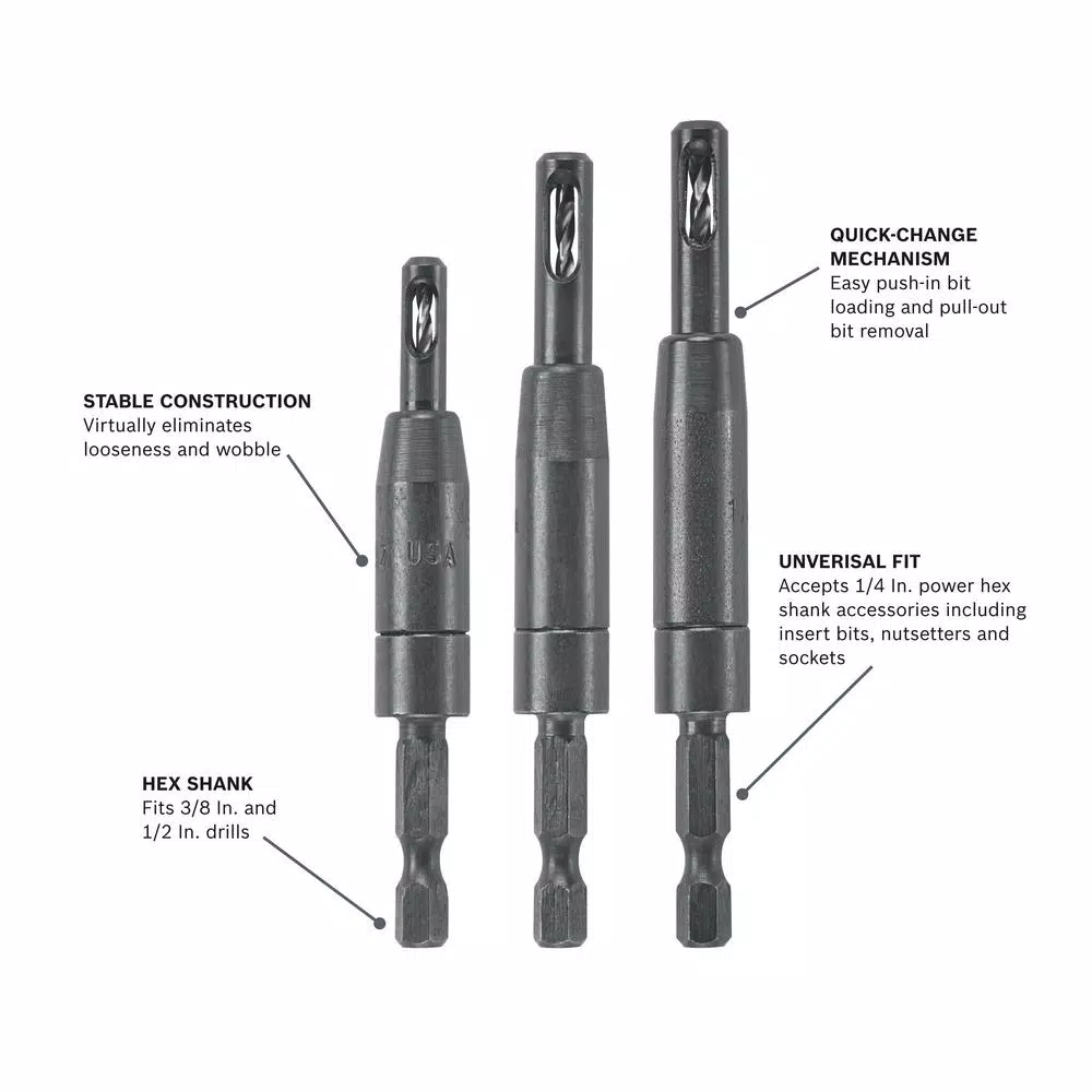Bosch Clic-Change 1/4 in. Steel Self-Centering Drill Bit Set, 3-Piece