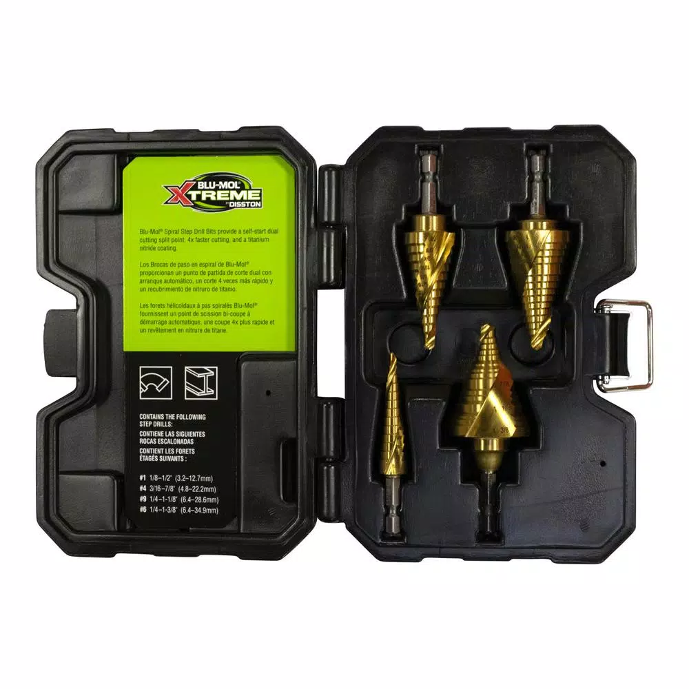 BLU-MOL Disston Blu-Mol Xtreme M35 Cobalt Spiral Step Drill Bit Kit, 4-Piece Set