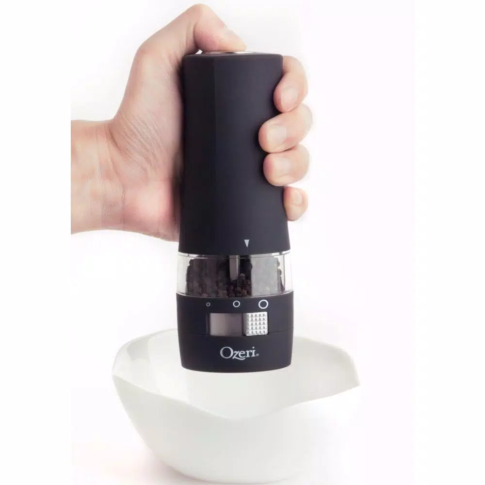 Ozeri Savore Soft Touch Electric Pepper Mill and Grinder, Adjustable Ceramic Mechanism, Black
