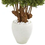 Nearly Natural 41 in. Artificial Boxwood Topiary Tree in White Planter with White Rocks thumbnail 3