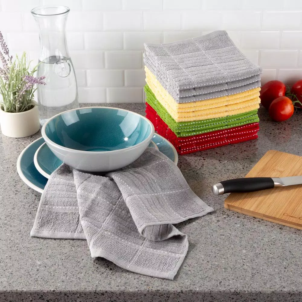 Unbranded Weymouth Home 16-Piece 100% Cotton Woven Checked Kitchen Dish Towel Set
