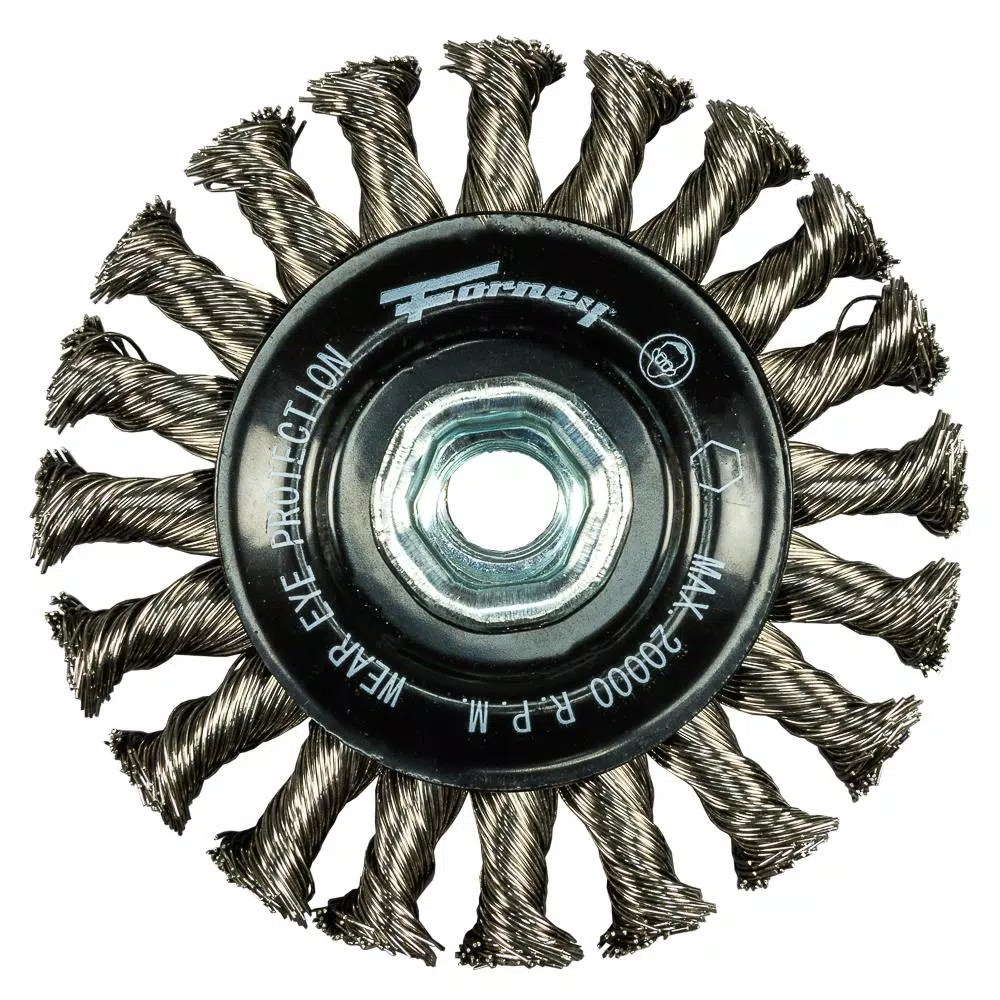Forney 4 in. Stainless Steel Twist Knot Wire Wheel Brush for Heavy-Duty Cleaning