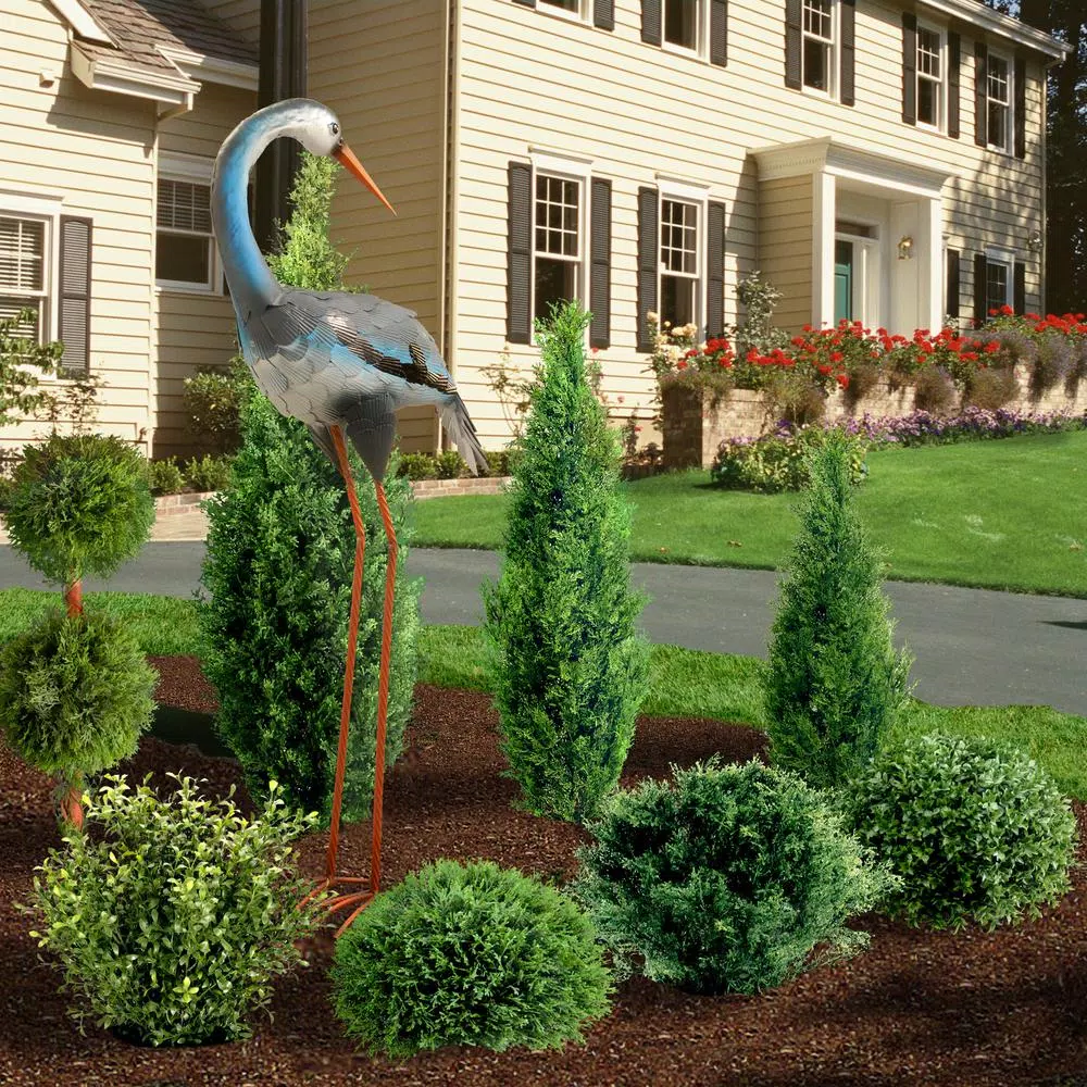 National Tree Company 39 in. Metal Crane Figurine - Blue and White Coastal Garden Sculpture