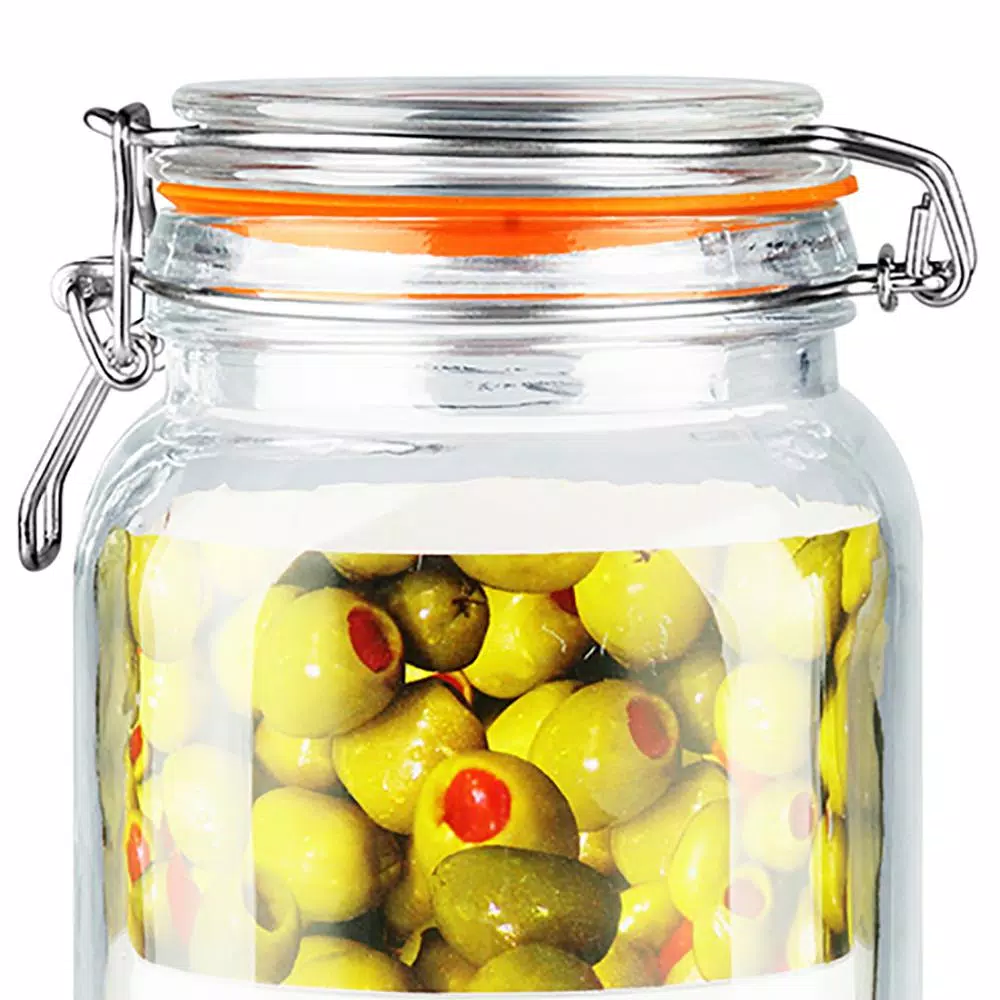 Unbranded X-Large 47 oz. Glass Pickling Jar with Steel Bail Lid and Orange Rubber Gasket