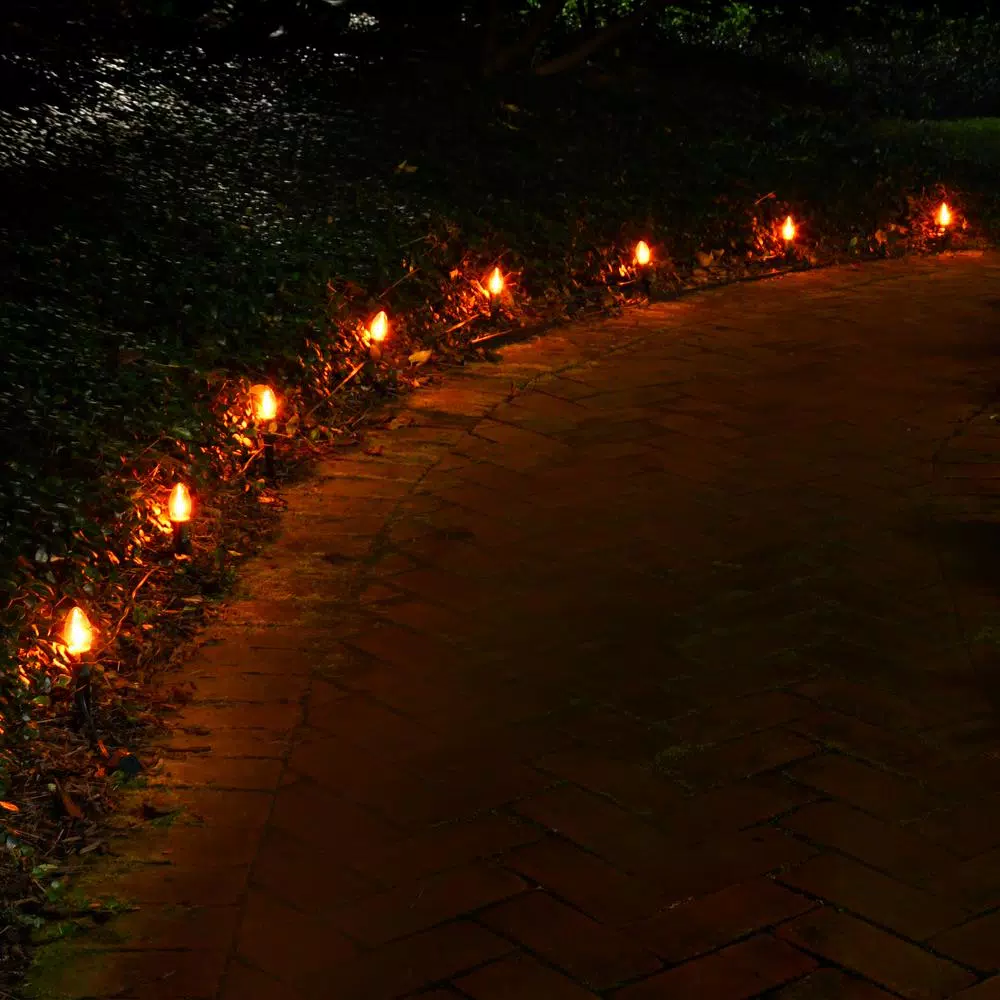 LUMABASE Electric Orange Halloween Pathway Lights with 8 Flickering Flame Effect Bulbs