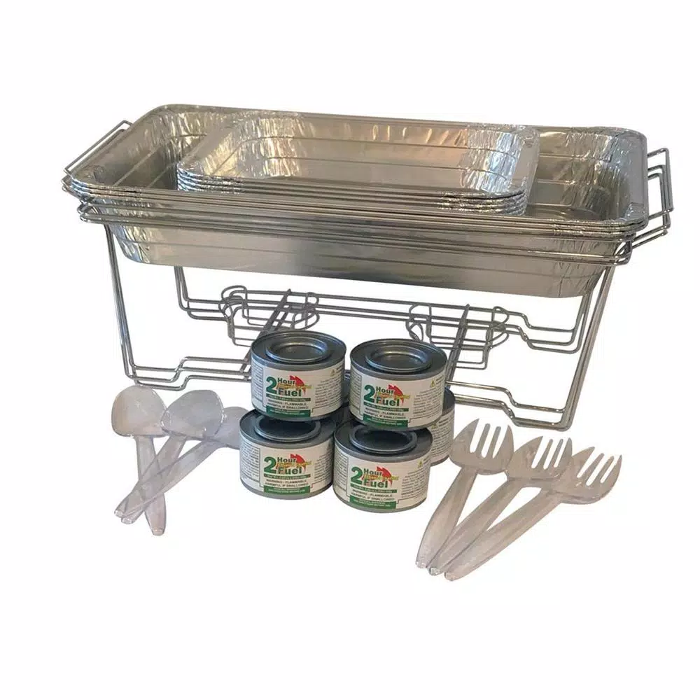 Unbranded SERVE-RITE 24-Piece Aluminum Multi-Buffet Chafing Dish Set with Chrome Plated Racks, 8 Qt Capacity
