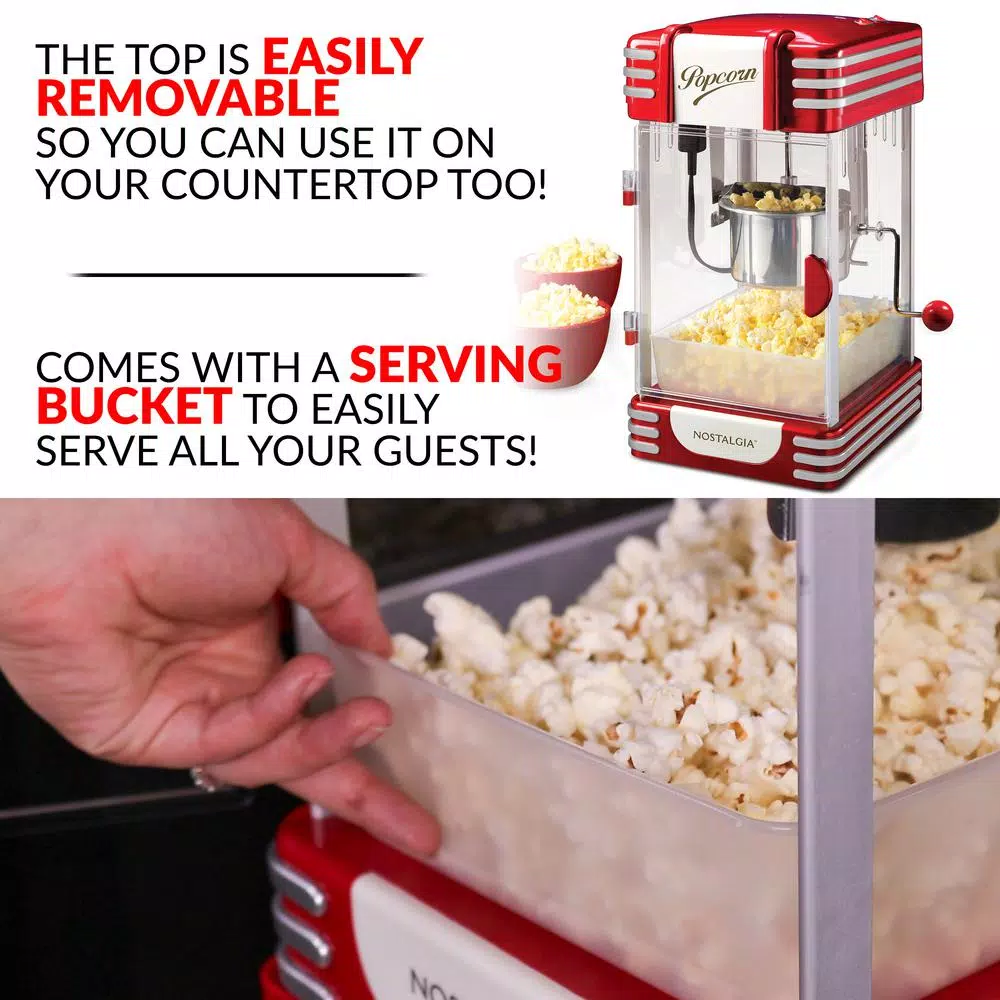 Nostalgia Retro Red Popcorn Cart with 2.5 oz. Kettle and Lighted Interior, 300W
