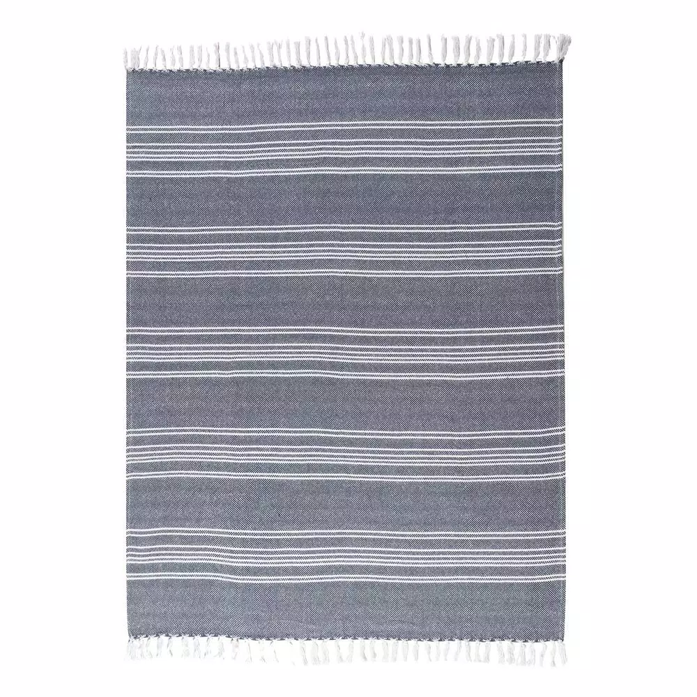 Unbranded MHF Home Blue and White Striped Cotton Blend Throw Blanket, 50 x 60 in.