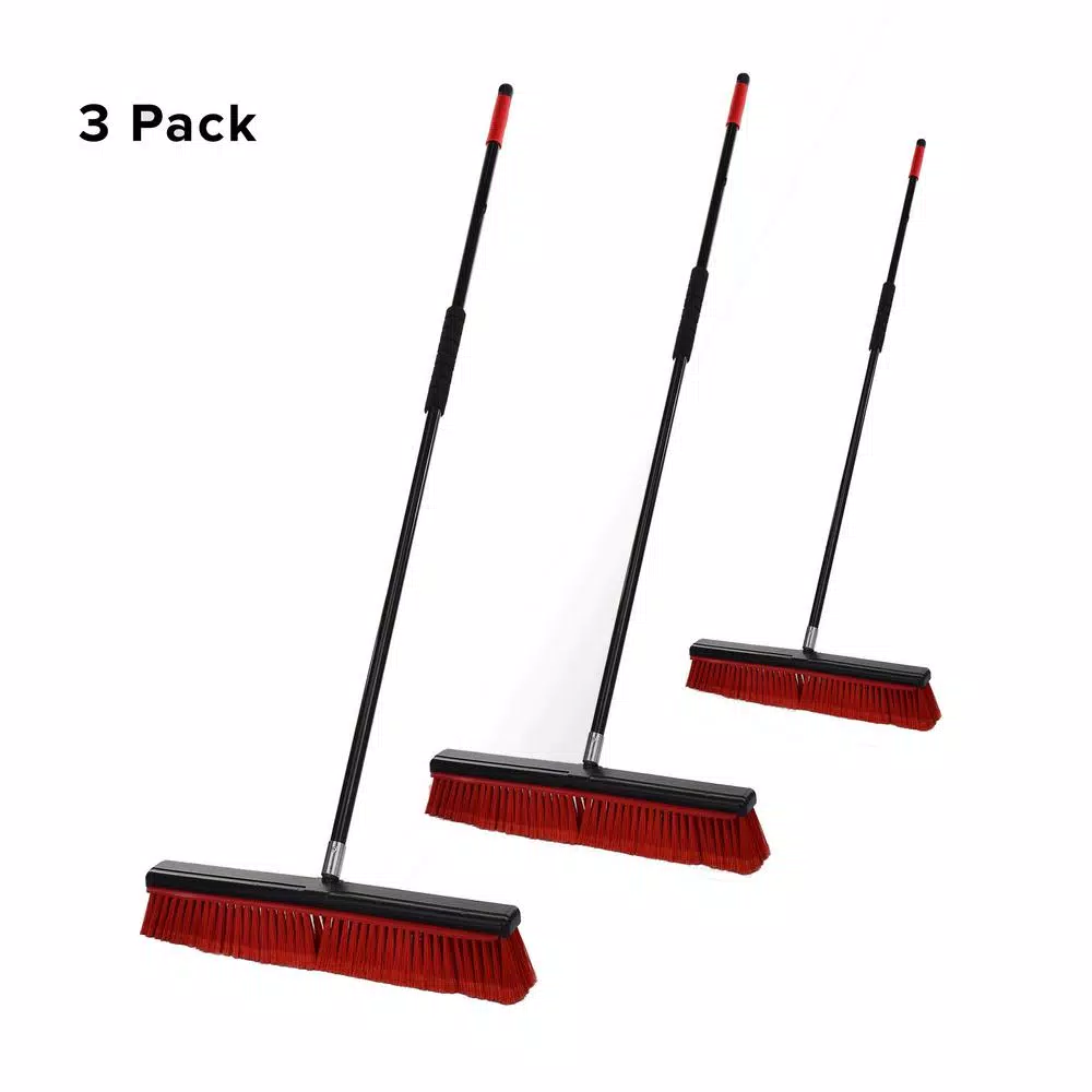 Alpine Industries 18 in. 2-in-1 Squeegee Push Broom, Red (3-Pack)