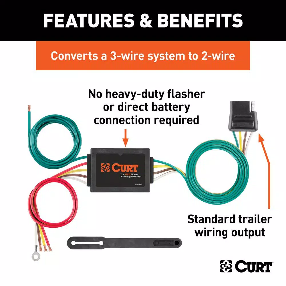 CURT 3-to-2-Wire Taillight Converter with 4-Way Flat Connector