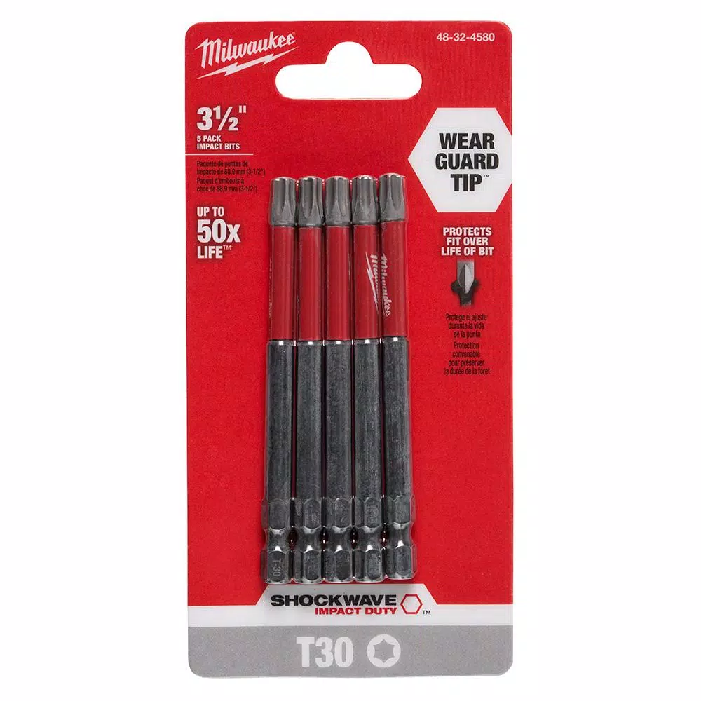 Milwaukee SHOCKWAVE Torx T30 3.5 in. Impact Duty Steel Screwdriver Bits, 5-Pack
