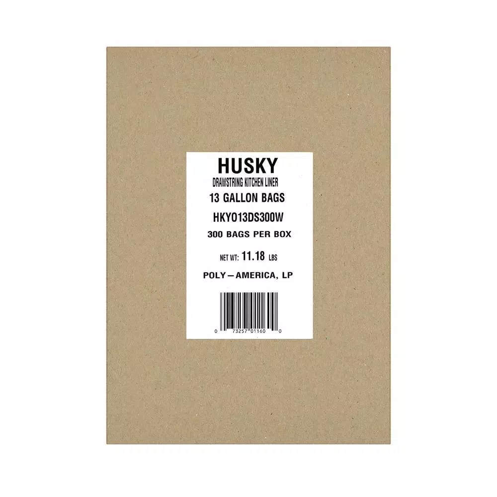 HUSKY 13 Gallon Drawstring Kitchen Trash Bags, 300 Count