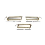 LITTON LANE Set of 3 Large Rectangular Metallic Gold Mirror Vanity Trays with Pierced Metal Designs thumbnail 5