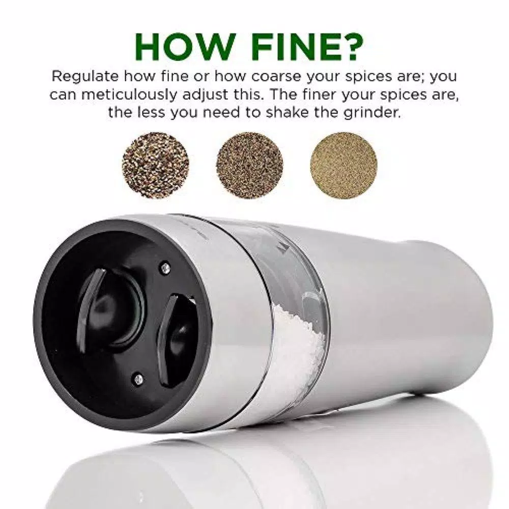 Ovente 2-in-1 Electric Salt and Pepper Grinder, Stainless Steel Silver, Battery Operated