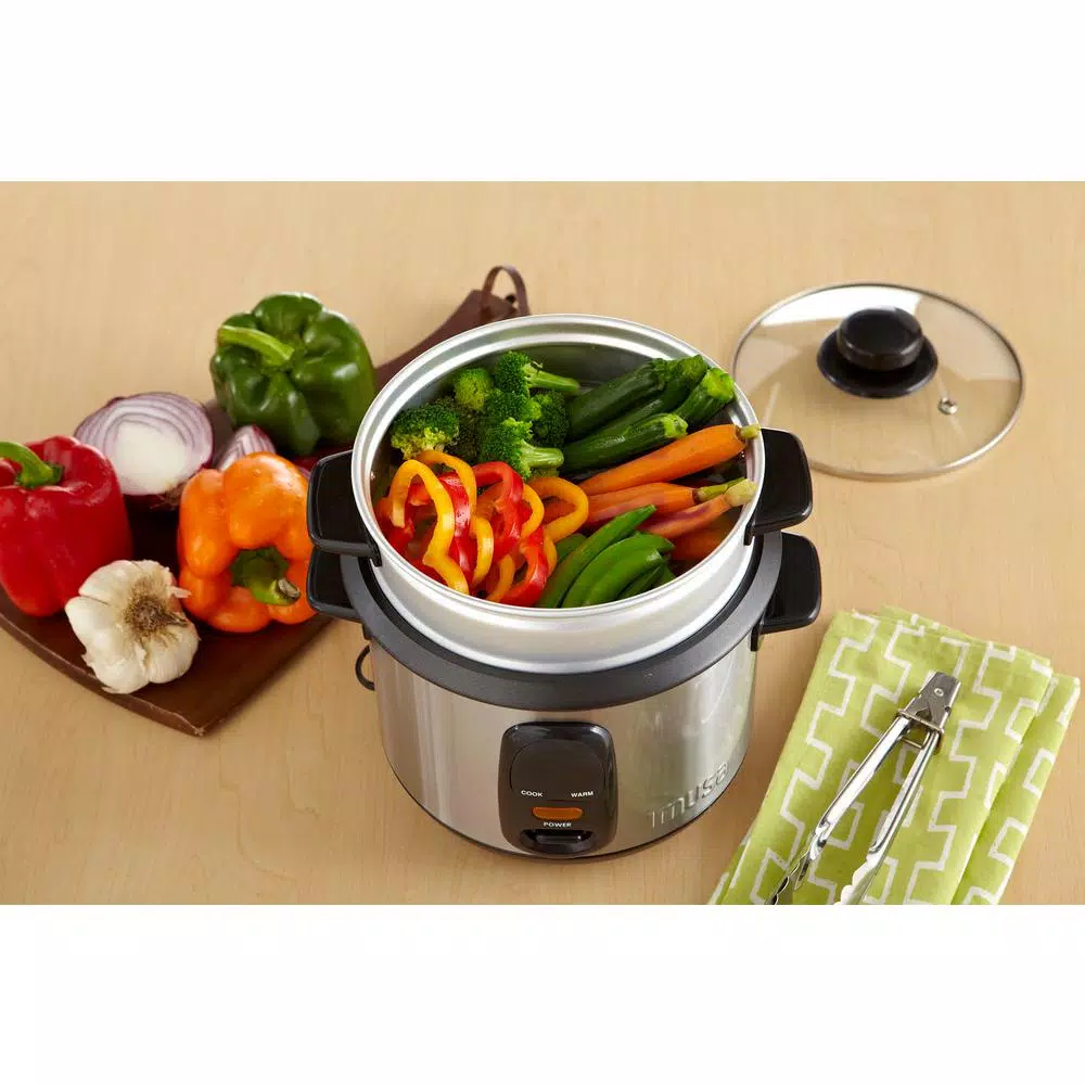 IMUSA 20-Cup Stainless Steel Rice Cooker with Non-Stick Interior and Steamer Insert