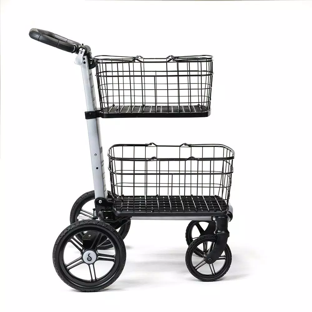 Unbranded Scout Folding Aluminum Cleaning Cart with Removable Baskets and Swivel Wheels