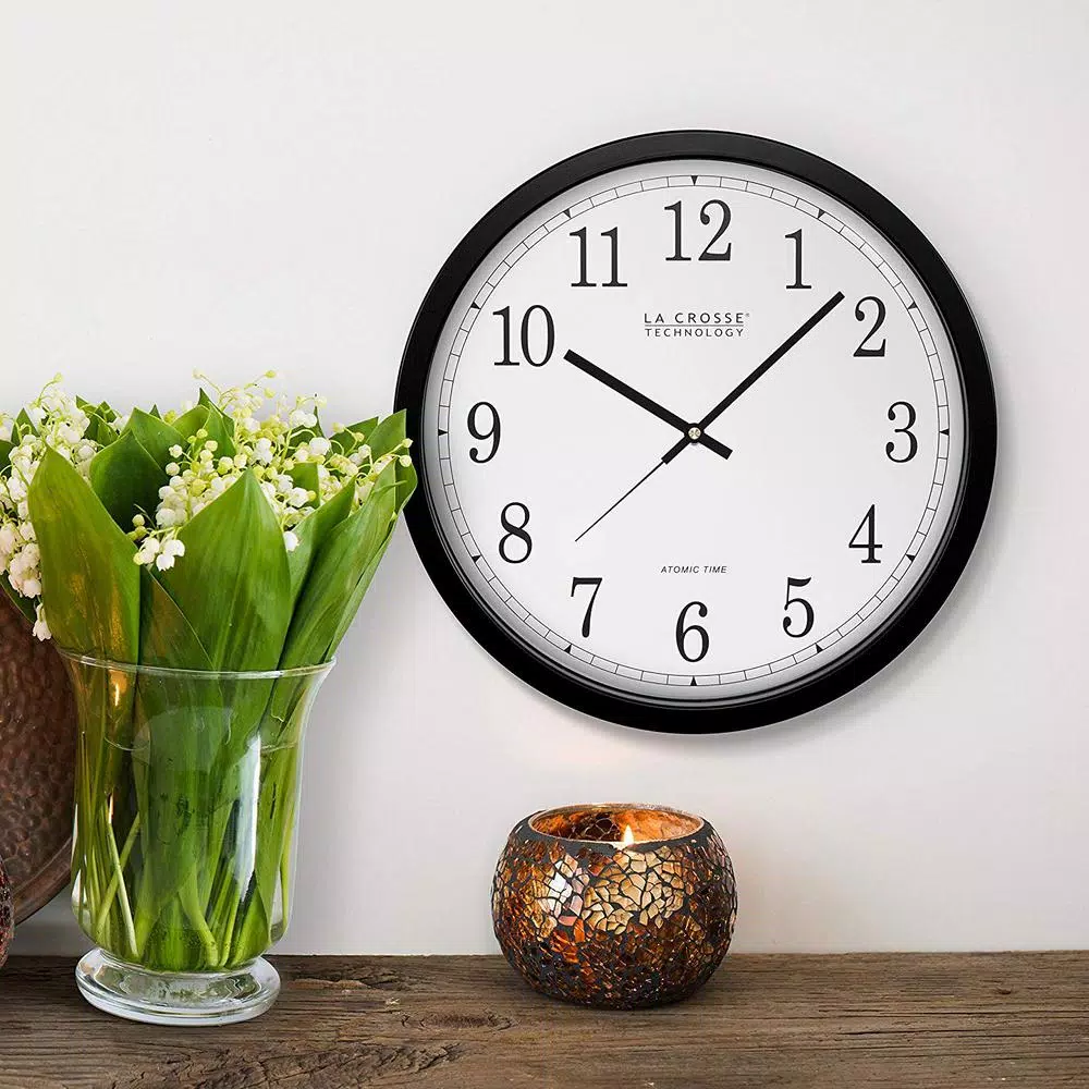 La Crosse Technology 14 in. Atomic Radio Controlled Analog Black Wall Clock