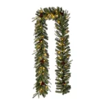 Glitzhome 9 ft. Pre-Lit Artificial Pine Garland with Pine Cones and Warm White LED Lights thumbnail 1