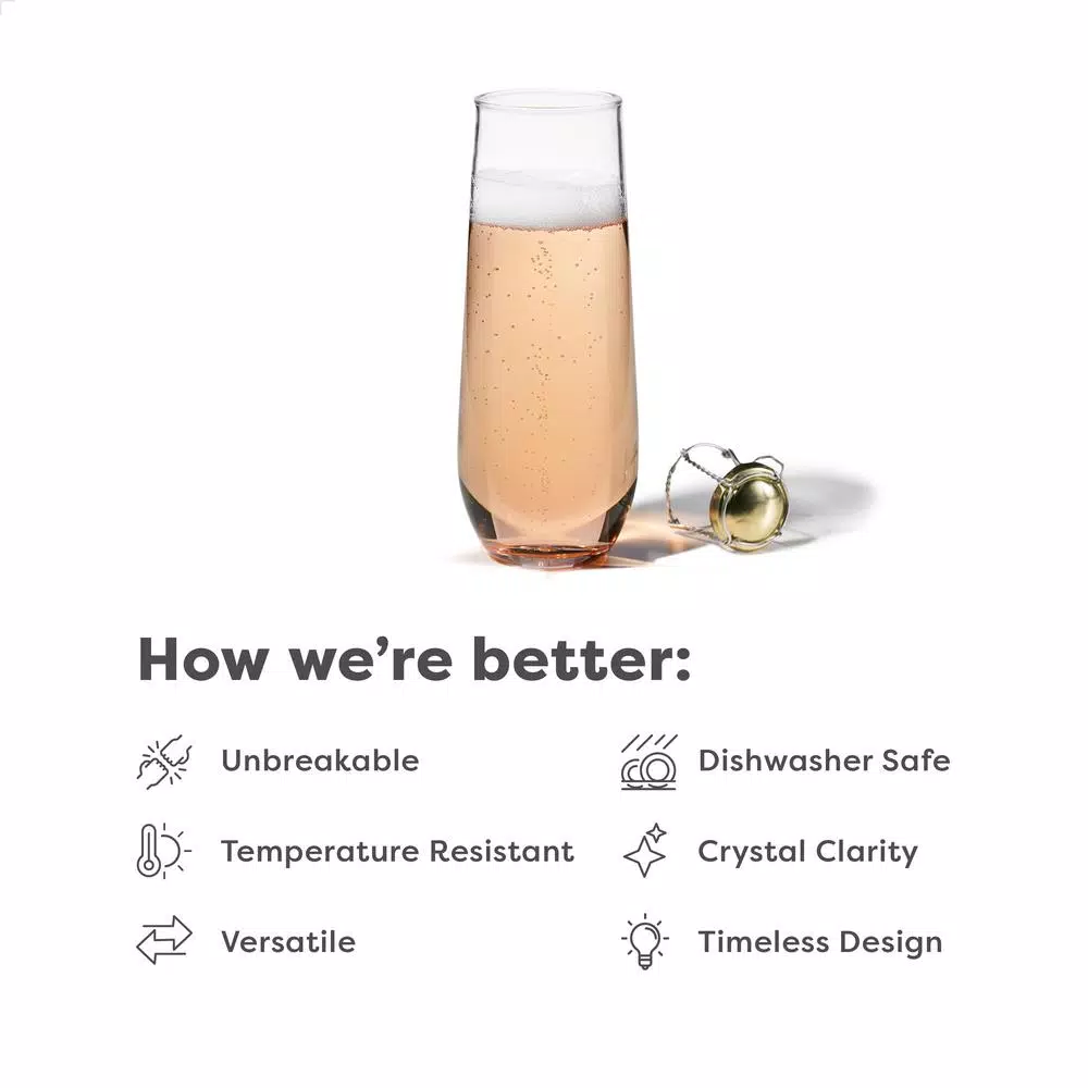 TOSSWARE Reserve 9 oz. Unbreakable Tritan Stemless Champagne Glasses, Set of 24