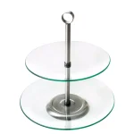 Chef Buddy 2-Tier Round Glass Buffet and Dessert Stand with Stainless Steel Base thumbnail 1