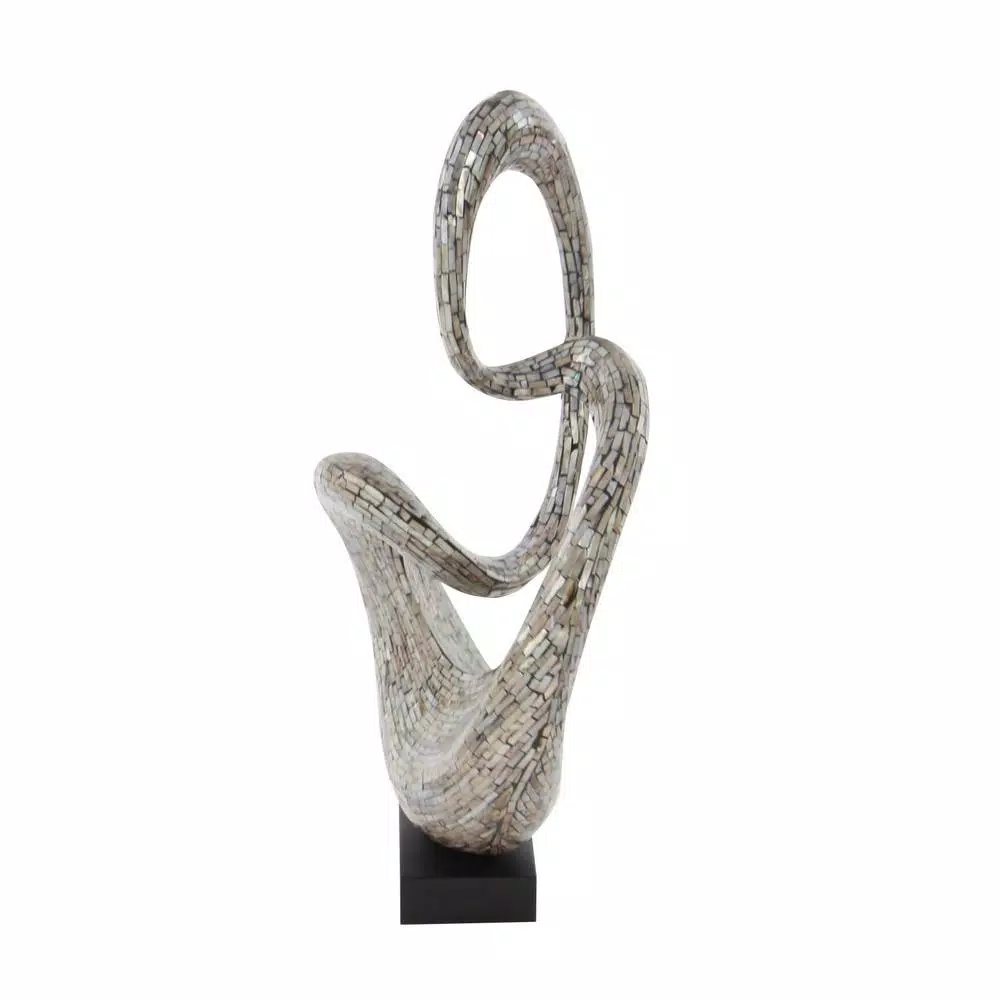 LITTON LANE Abstract Polystone Loop Sculpture with Mother of Pearl Capiz Shell Inlay