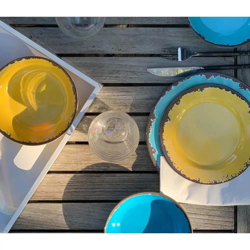 Fox Run 12-Piece Melamine Outdoor Dinnerware Set, Modern Rustic Antique Design, Service for 4