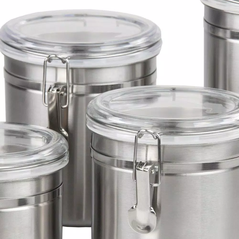 Home Basics Stainless Steel 4-Piece Canister Set with Airtight Translucent Lids