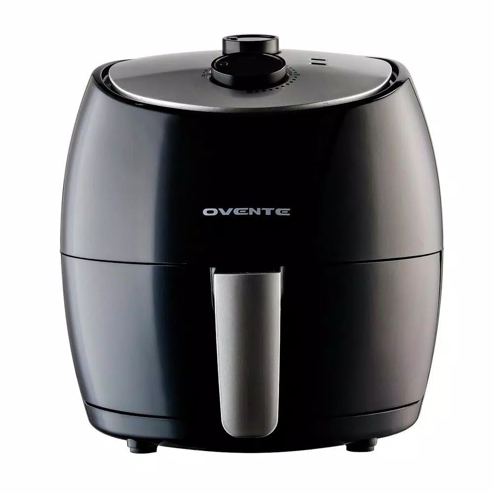 Ovente 3.2 Qt. Black Stainless Steel Electric Air Fryer, 1300W with Non-Stick Removable Basket