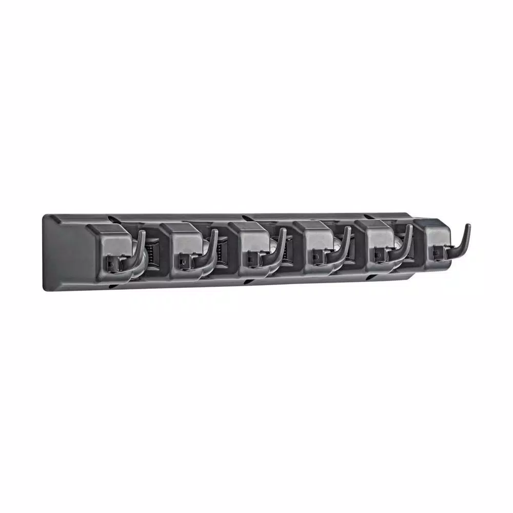 Alpine Industries 16 in. Wall Mounted Mop and Broom Holder with 5 Slots and 6 Retractable Hooks