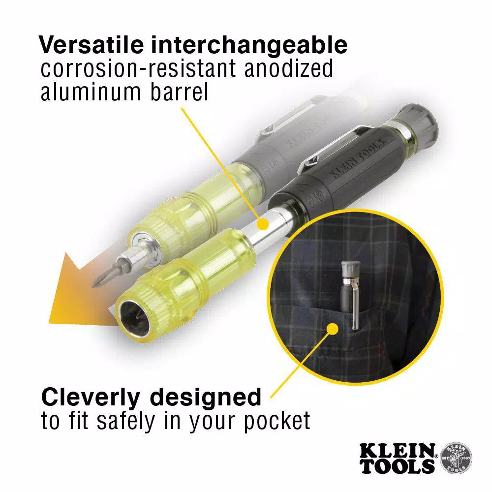 Klein Tools 4-in-1 Precision Electronics Pocket Multibit Screwdriver with Cushion-Grip Handle