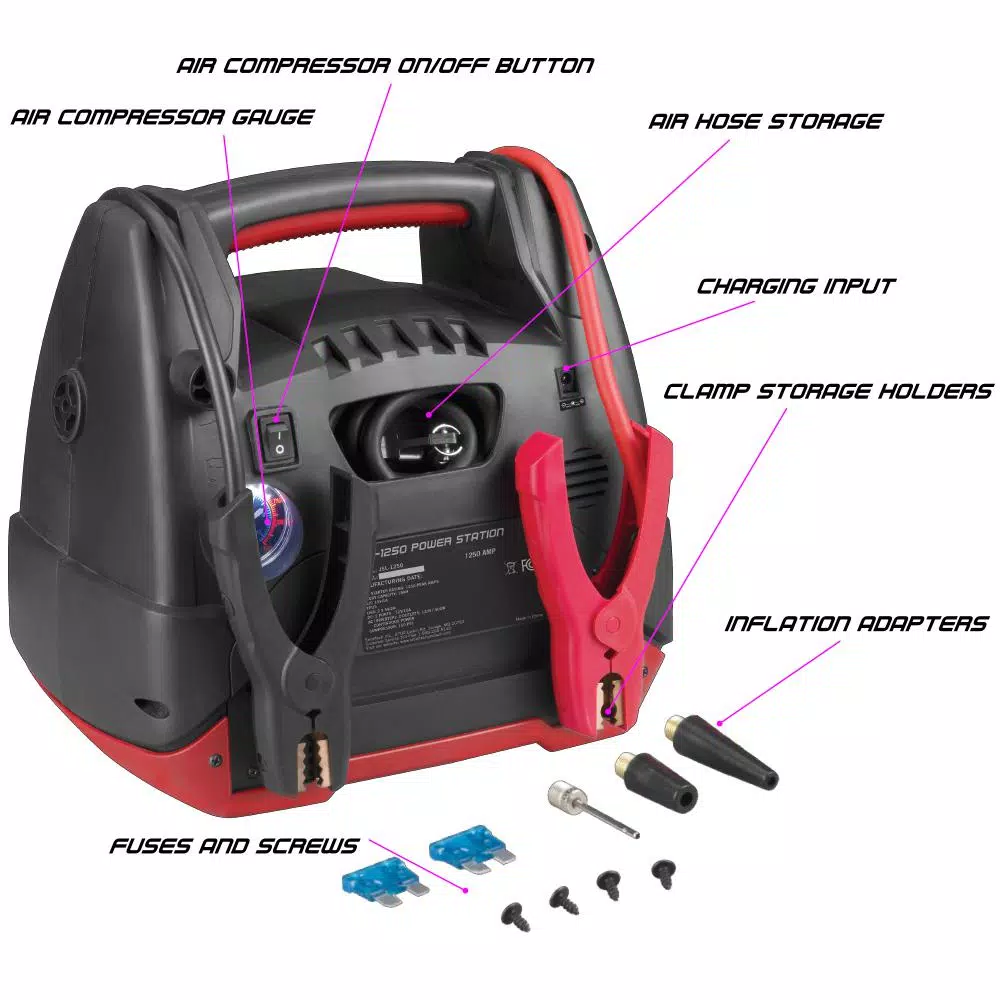 Smartech Products Smartech JSL-1250 Portable Power Station with 1250 Amp Jump Starter and 150 PSI Air Compressor